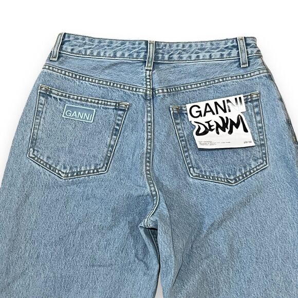 NWT GANNI Misy Cropped Relaxed Straight High Rise Jeans Size 28 Light Blue Stone - Picture 11 of 13